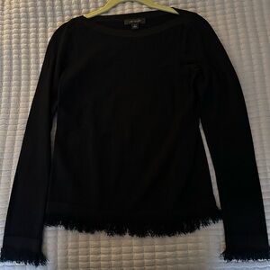Ann Taylor Black Long Sleeve Top with Fringe Hem